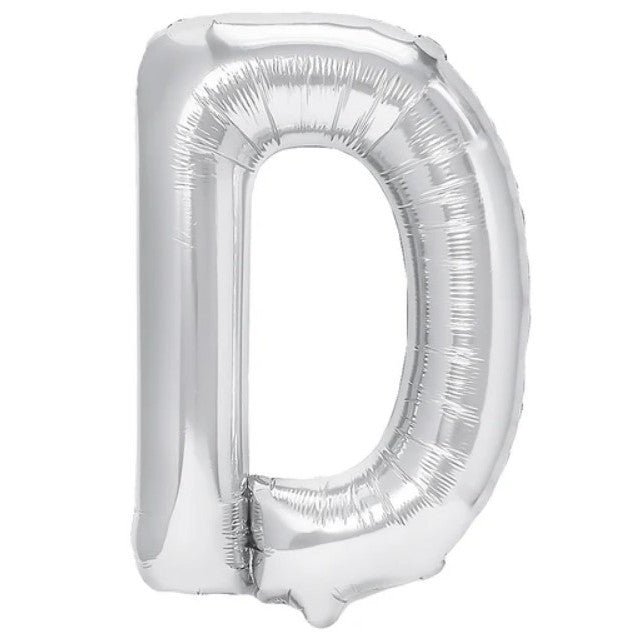 Balon Folie Metalizata Litera D, Decoratiune Petrecere Aniversara, Umflare Heliu sau Aer, Include Pai de Umflat, Argintiu, 40 cm