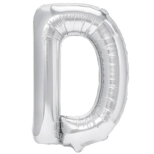 Balon Folie Metalizata Litera D, Decoratiune Petrecere Aniversara, Umflare Heliu sau Aer, Include Pai de Umflat, Argintiu, 40 cm