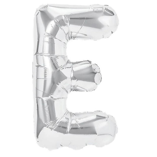 Balon Folie Metalizata Litera E, Umflare Heliu sau Aer, Include Pai de Umflare, Material Rezistent, Argintiu, 40 cm
