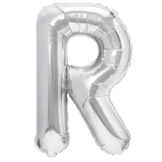 Balon Folie Metalizata Litera R, Decoratiune Petrecere Aniversara, Compatibil Heliu sau Aer, Include Pai de Umflare, Argintiu, 40 cm