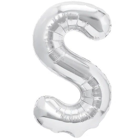 Balon Folie Metalizata Litera S, 40 cm, Umflare Heliu sau Aer, Include Pai de Umflare, Folie Aluminiu, Argintiu