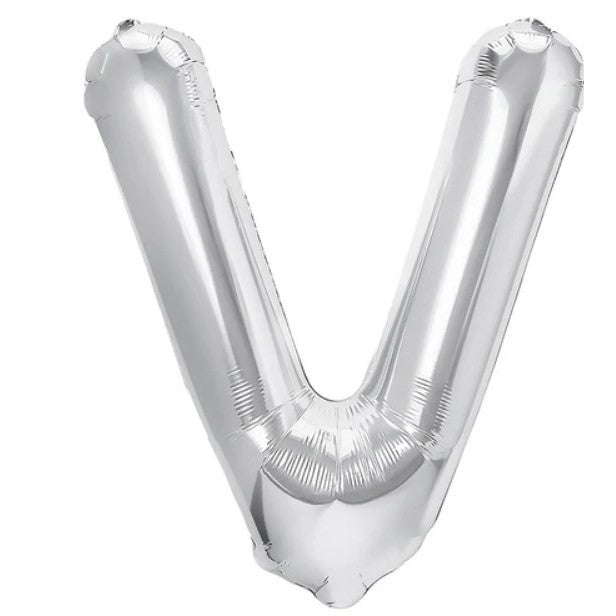 Balon Folie Metalizata Litera V, Umflare cu Heliu sau Aer, Decoratiuni Petrecere, Folie Aluminiu, Inclus Pai pentru Umflare, 40 cm, Argintiu