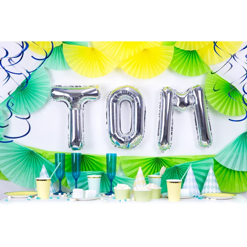 Balon Folie Metalizata Litera M, Ornament Aniversar Umflarea cu Heliu sau Aer, Aluminiu, Inclus Pai Umflare, 40 cm, Argintiu