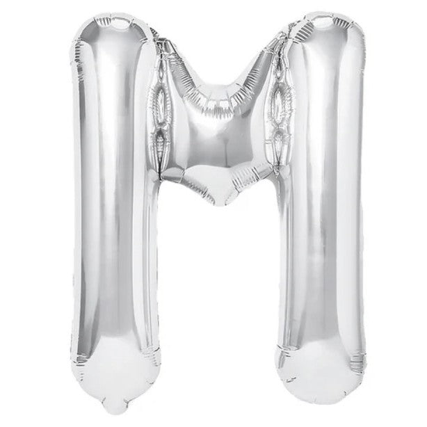 Balon Folie Metalizata Litera M, Ornament Aniversar Umflarea cu Heliu sau Aer, Aluminiu, Inclus Pai Umflare, 40 cm, Argintiu