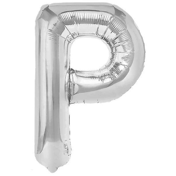 Balon Folie Metalizata Litera P, Decoratiune Petrecere Umflabila cu Heliu sau Aer, Aluminiu Rezistent, include Pai Umflare, 40 cm, Argintiu