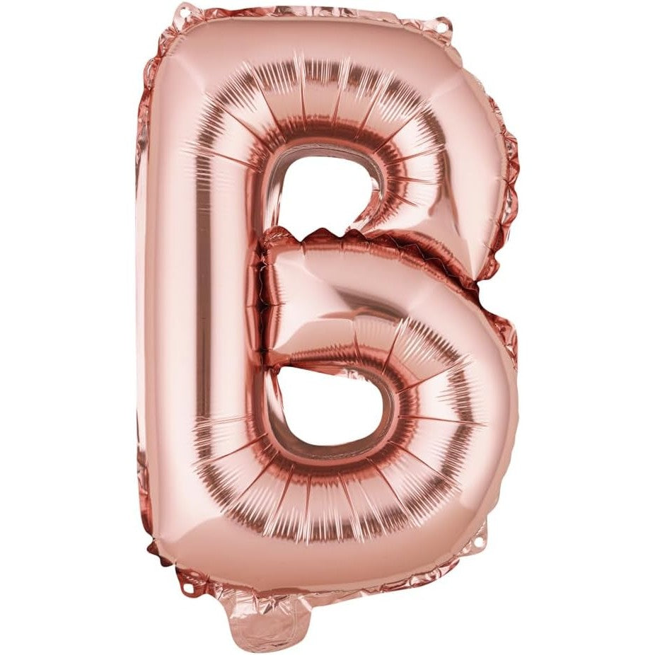 Balon Folie Metalizata Litera B, Decoratiune Petrecere Aniversara, Umflare Heliu sau Aer, Pai Inclus, Aluminiu, 40 cm, Rose Gold
