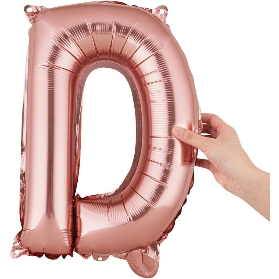Balon Aniversar Litera D, Folie Metalizata, Compatibil Heliu sau Aer, Pai Inclus, Rose Gold, 40 cm