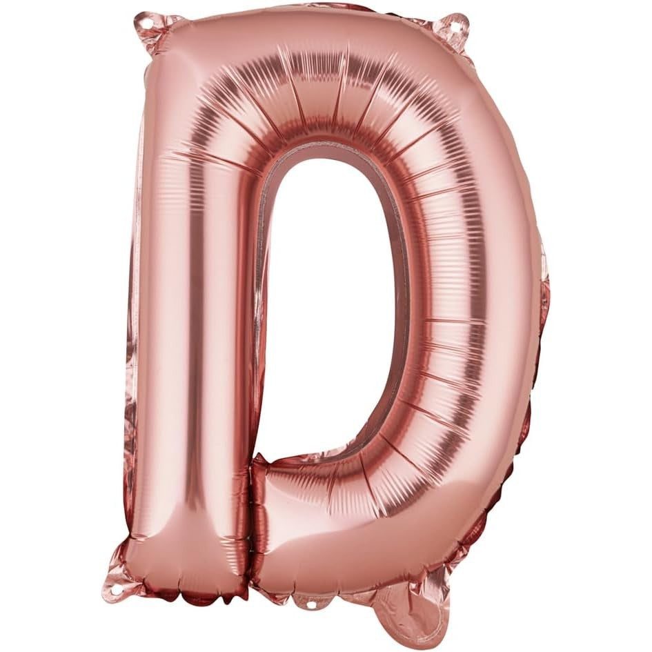 Balon Aniversar Litera D, Folie Metalizata, Compatibil Heliu sau Aer, Pai Inclus, Rose Gold, 40 cm