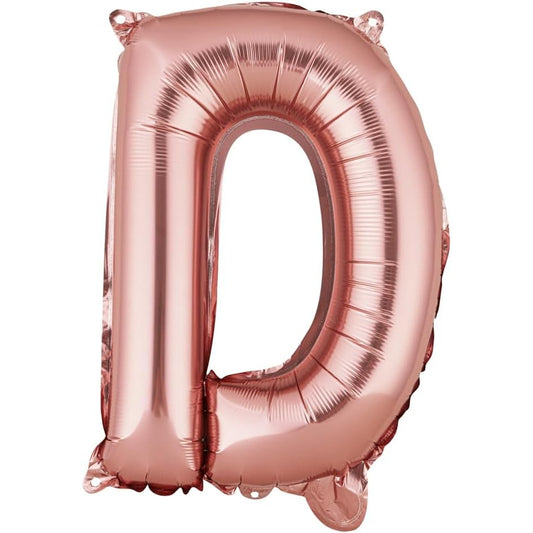 Balon Aniversar Litera D, Folie Metalizata, Compatibil Heliu sau Aer, Pai Inclus, Rose Gold, 40 cm
