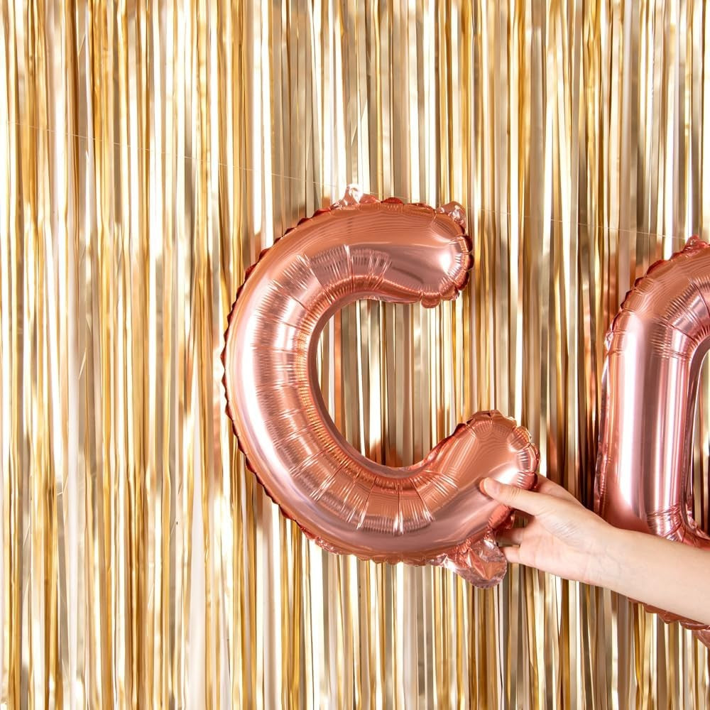 Balon Folie Metalizata Litera C, Model Aniversar, Umflare Aer sau Heliu, Include Pai, Rose Gold, 40 cm