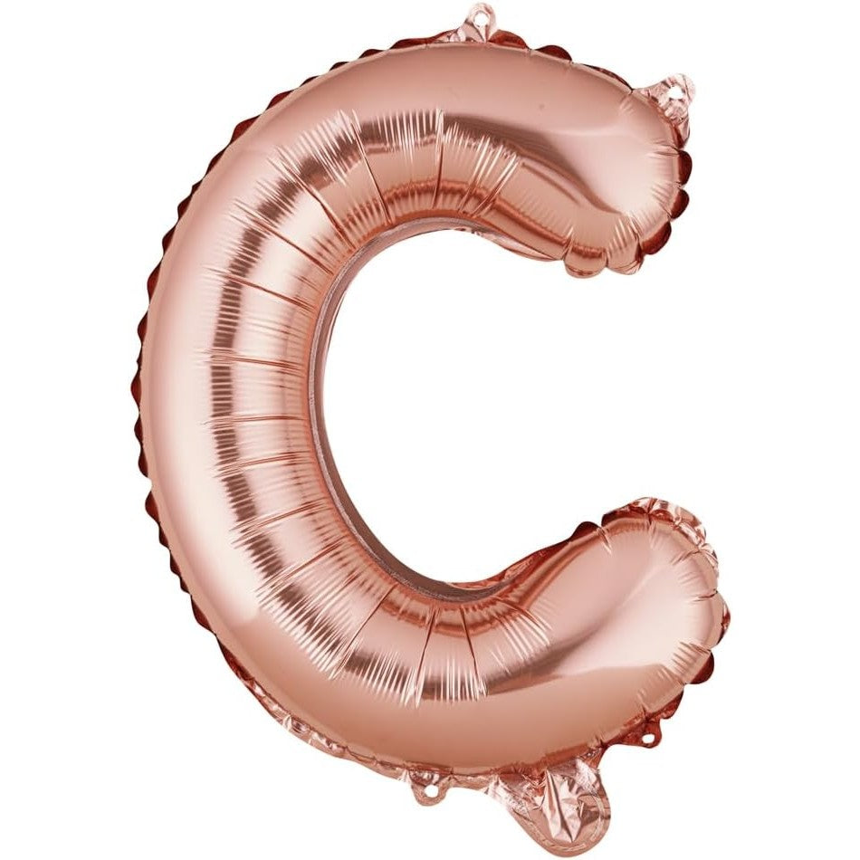 Balon Folie Metalizata Litera C, Model Aniversar, Umflare Aer sau Heliu, Include Pai, Rose Gold, 40 cm