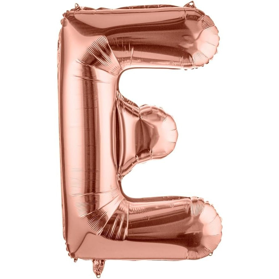 Balon Folie Metalizata Litera E, Umflare Heliu sau Aer, Material Rezistent, Include Pai, Rose Gold, 40 cm
