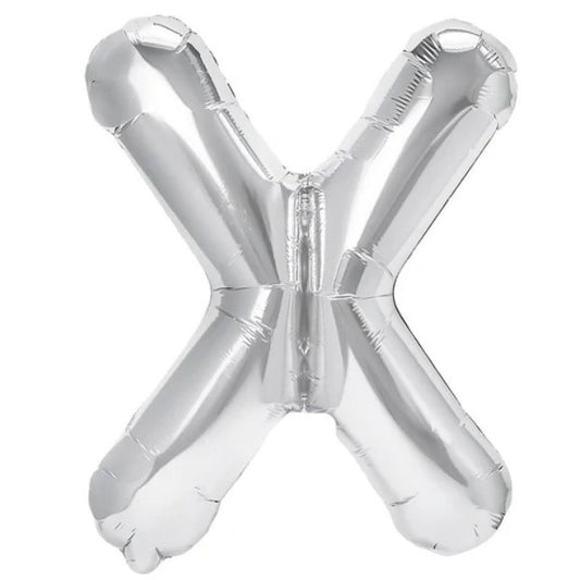 Balon Folie Metalizata Litera X, Figurina Aniversara Petrecere, Umflare Heliu sau Aer, Include Pai, Argintiu, 40 cm