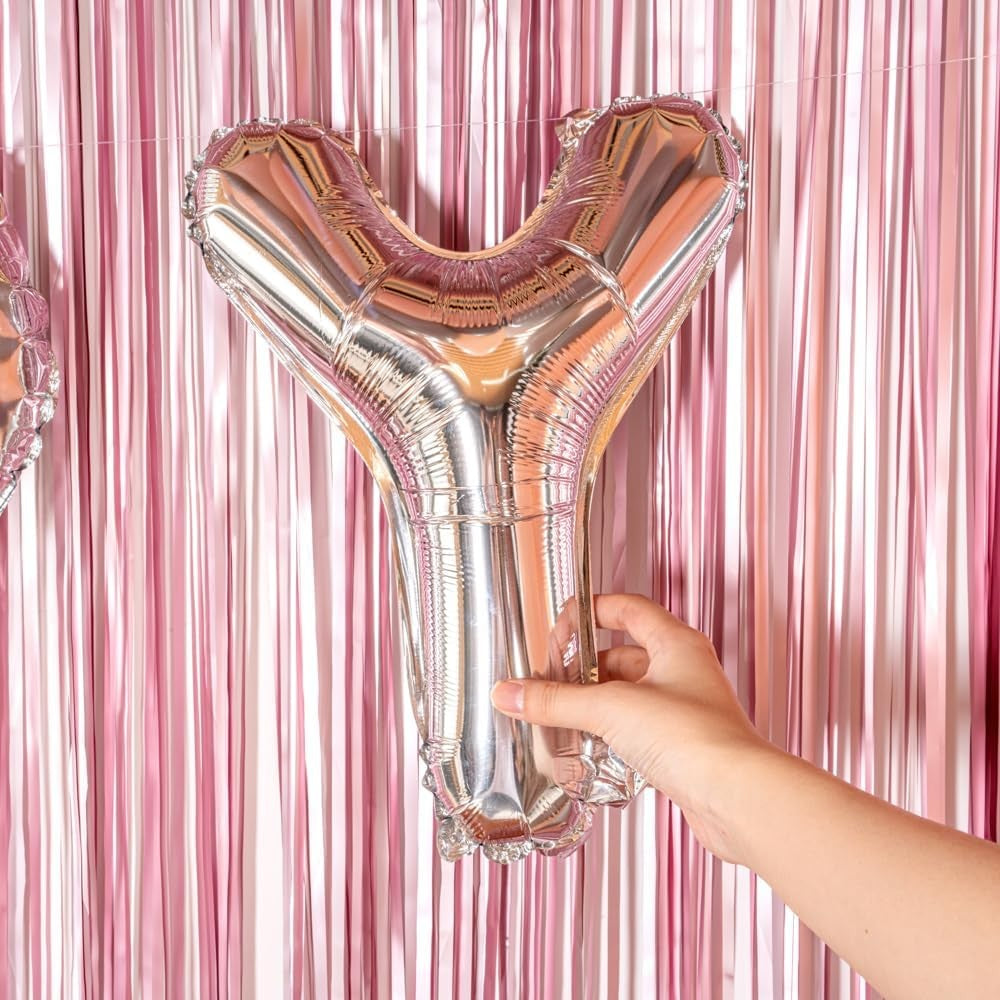 Balon Folie Metalizata Litera Y, Reutilizabil pentru Petrecere, Umflare cu Heliu sau Aer, Include Pai de Umflare, Argintiu, 40 cm