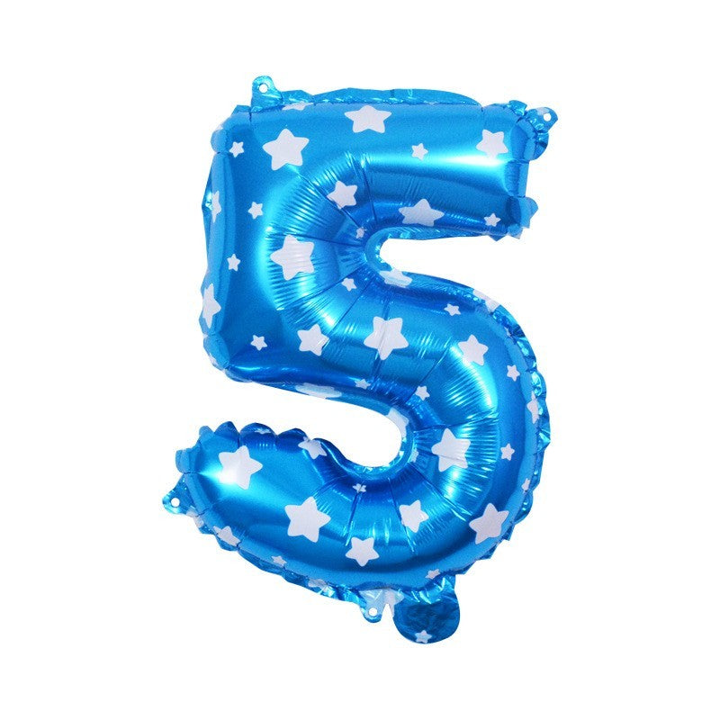 Balon Aniversar Cifra 5, Figurina din Folie Metalizata cu Imprimeu Stele, Umflare Aer sau Heliu, 80 cm, Albastru