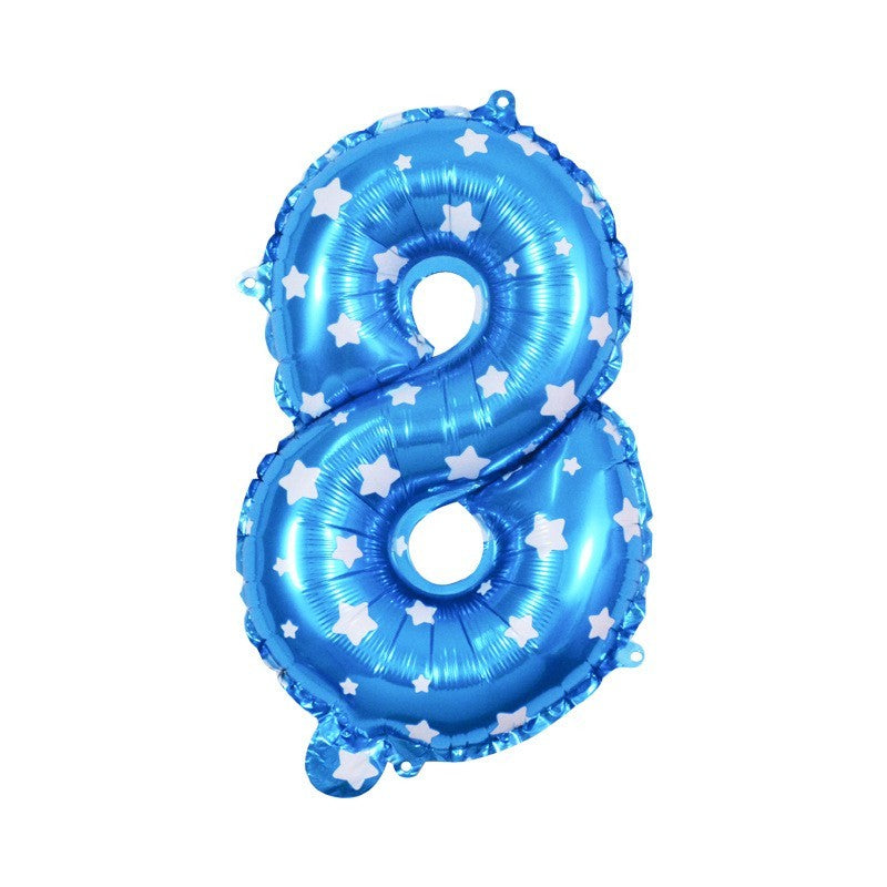 Balon Aniversar Cifra 8, Figurina din Folie Metalizata cu Imprimeu Stele, Umflare Aer sau Heliu, 80 cm, Albastru