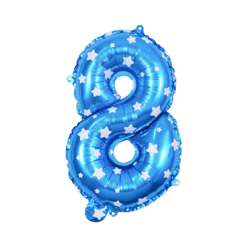 Balon Aniversar Cifra 8, Figurina din Folie Metalizata cu Imprimeu Stele, Umflare Aer sau Heliu, 80 cm, Albastru