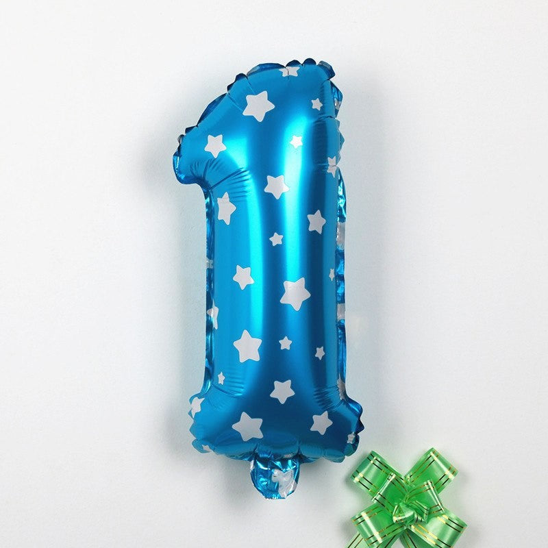 Balon Aniversar Cifra 1, Figurina din Folie Metalizata cu Imprimeu Stele, Umflare Aer sau Heliu, include Pai, 80 cm, Albastru