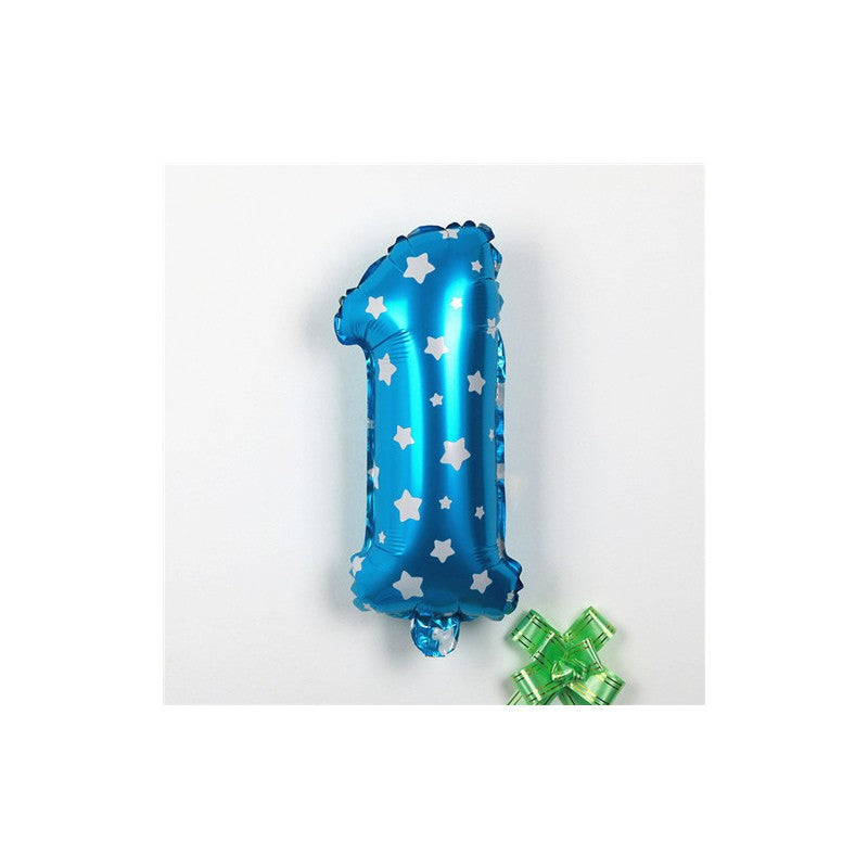Balon Aniversar Cifra 1, Figurina din Folie Metalizata cu Imprimeu Stele, Umflare Aer sau Heliu, include Pai, 80 cm, Albastru