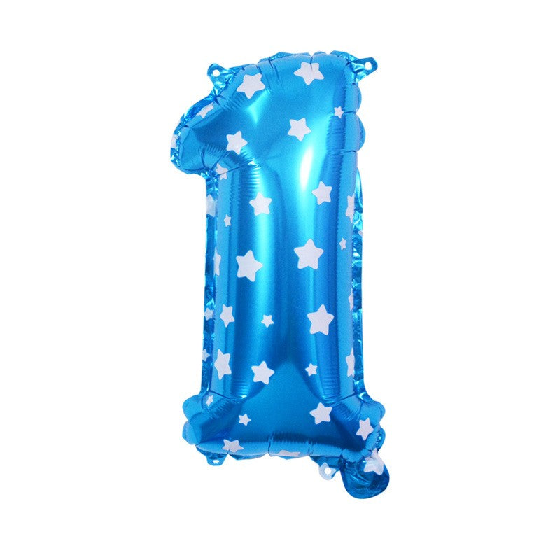 Balon Aniversar Cifra 1, Figurina din Folie Metalizata cu Imprimeu Stele, Umflare Aer sau Heliu, include Pai, 80 cm, Albastru