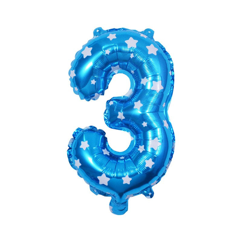 Balon Aniversar Cifra 3, Figurina din Folie Metalizata cu Imprimeu Stele, Umflare Aer sau Heliu, 80 cm, Albastru