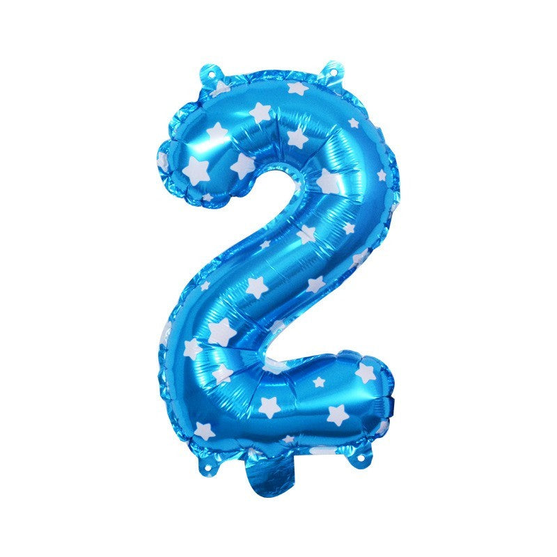 Balon Aniversar Cifra 2, Figurina din Folie Metalizata cu Imprimeu Stele, Umflare Aer sau Heliu, 80 cm, Albastru