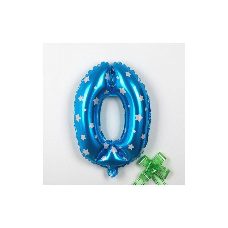 Balon Aniversar Cifra 0, Figurina din Folie Metalizata cu Imprimeu Stele, Umflare cu Aer sau Heliu, include Pai de Umflare, 80 cm, Albastru