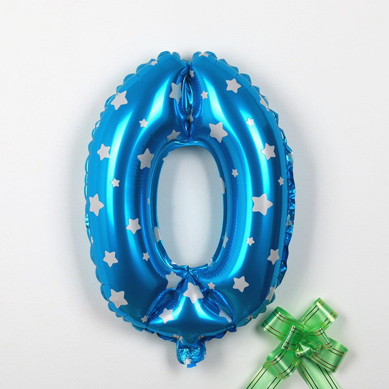 Balon Aniversar Cifra 0, Figurina din Folie Metalizata cu Imprimeu Stele, Umflare cu Aer sau Heliu, include Pai de Umflare, 80 cm, Albastru