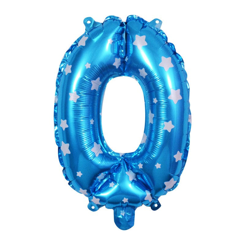 Balon Aniversar Cifra 0, Figurina din Folie Metalizata cu Imprimeu Stele, Umflare cu Aer sau Heliu, include Pai de Umflare, 80 cm, Albastru