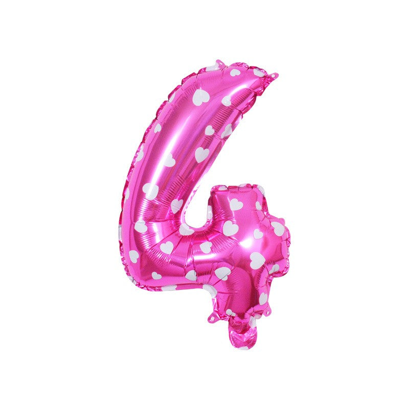 Balon Cifra 4 din Folie Metalizata, Imprimeu Inimi, Figurina Aniversare pentru Aer sau Heliu, Roz, 80 cm, Pai Inclus