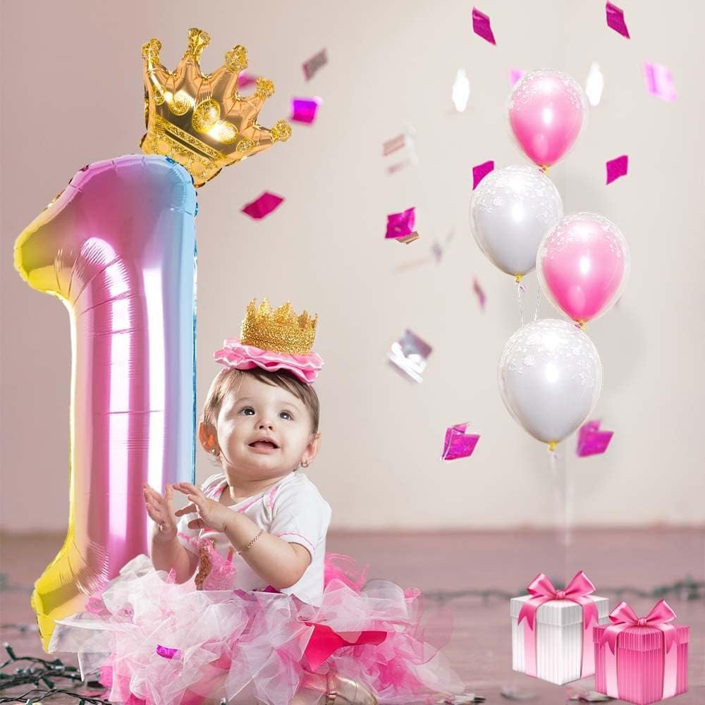 Balon Aniversar Cifra 1, Figurina Cifra Gradient cu Coronita, Folie Metalizata, Umflare Aer sau Heliu, 80 cm, Multicolor