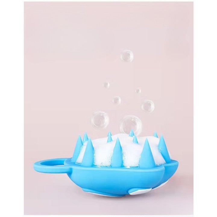 Perie pentru Masajul Scalpului și Aplicare Șampon, Stimularea Creșterii Părului și Exfoliere, Silicon și Plastic, Design Labuță de Pisică, 7x8 cm, Albastru