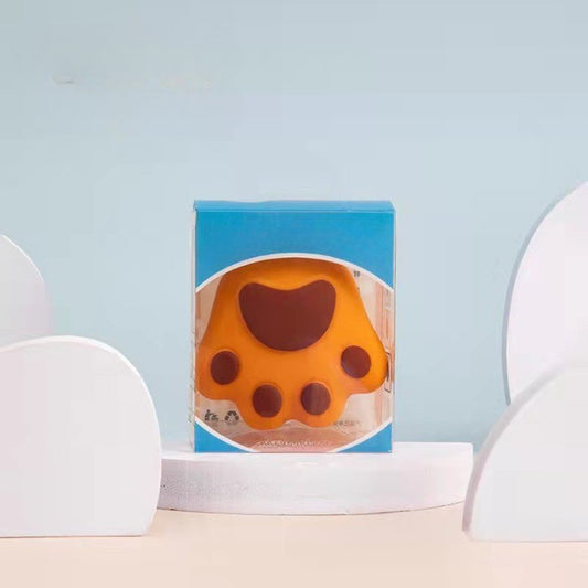 Perie pentru Masajul Scalpului si Aplicare Sampon, Stimulare Cresterea Parului si Exfoliere, Silicon si Plastic, Design Labuta de Pisica, 7x8 cm, Portocaliu