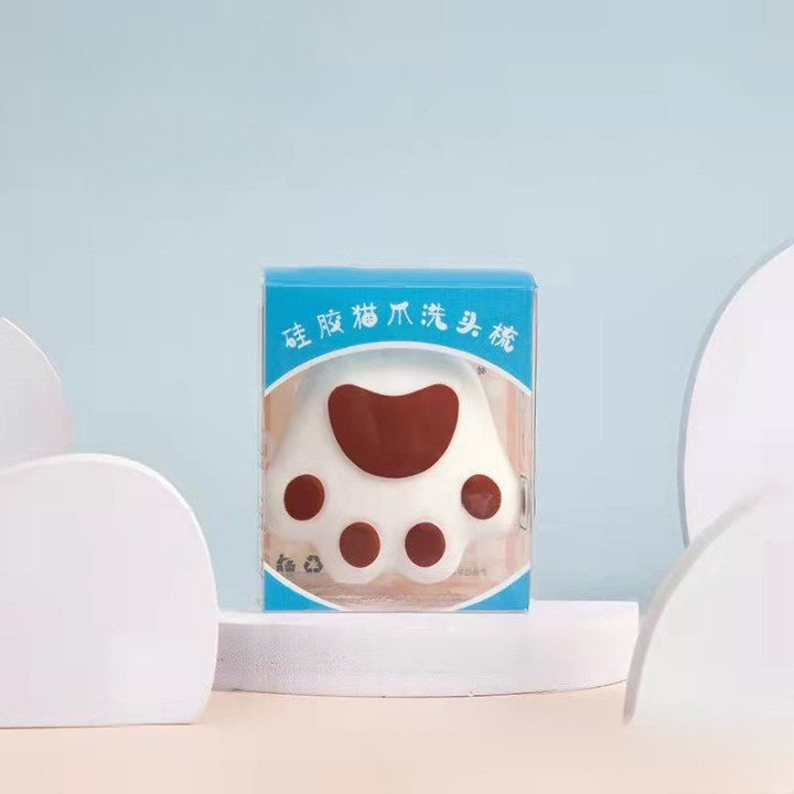 Perie pentru Masajul Scalpului si Aplicare Sampon, Stimularea Cresterii Parului si Exfoliere, Silicon si Plastic, Design Labuta de Pisica, 7x8 cm, Alb