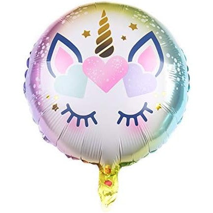 Balon din Folie Metalizata Happy Birthday, Model Unicorn Rotund, Tematica Aniversare, Umflare Aer sau Heliu, Pai Inclus, 45 cm, Multicolor