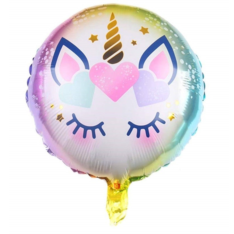 Balon din Folie Metalizata Happy Birthday, Model Unicorn Rotund, Tematica Aniversare, Umflare Aer sau Heliu, Pai Inclus, 45 cm, Multicolor