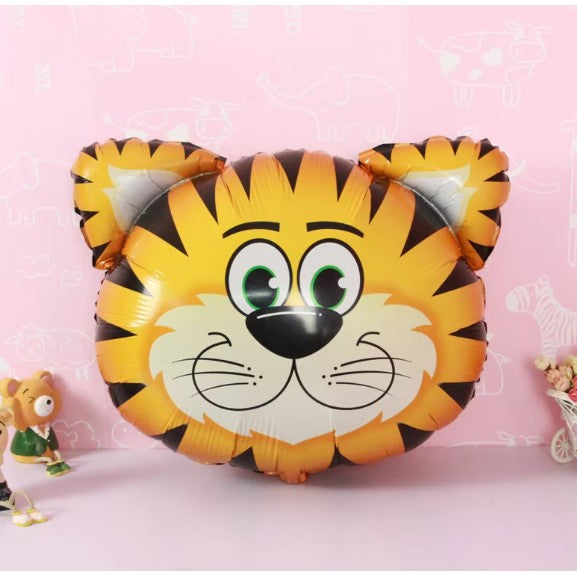 Balon din Folie Metalizata, Mini Figurina Animal Model Tigru, Tematica Party si Aniversare, Compatibil Aer sau Heliu, Include Pai Umflare, Multicolor, 38x31 cm
