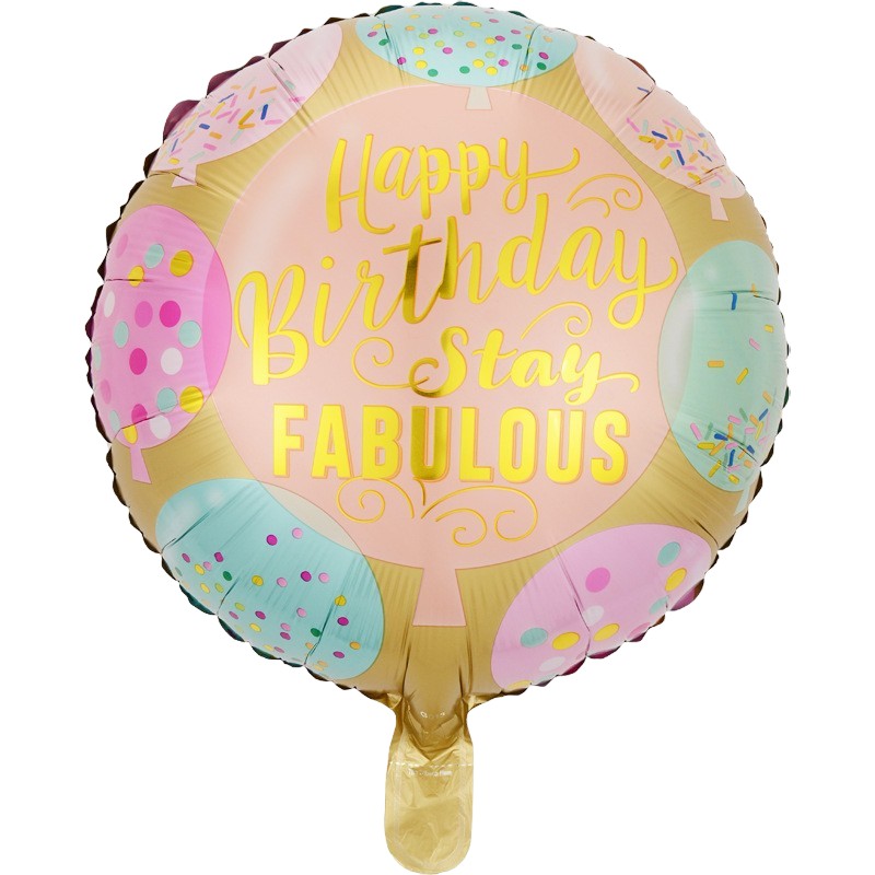Balon Aniversar din Folie Metalizata, Model Rotund Happy Birthday Stay Fabulous, Rezistent la Aer sau Heliu, include Pai Umflare, Multicolor, 45 cm