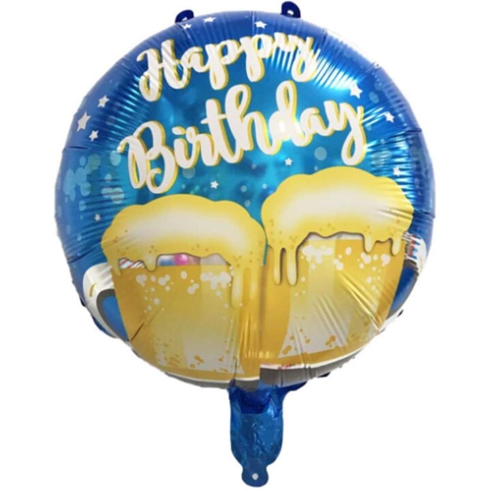 Balon Aniversar din Folie Metalizata, Model Halbe de Bere, Happy Birthday, Forma Rotunda, Compatibil Aer sau Heliu, include Pai Umflare, 45 cm, Albastru