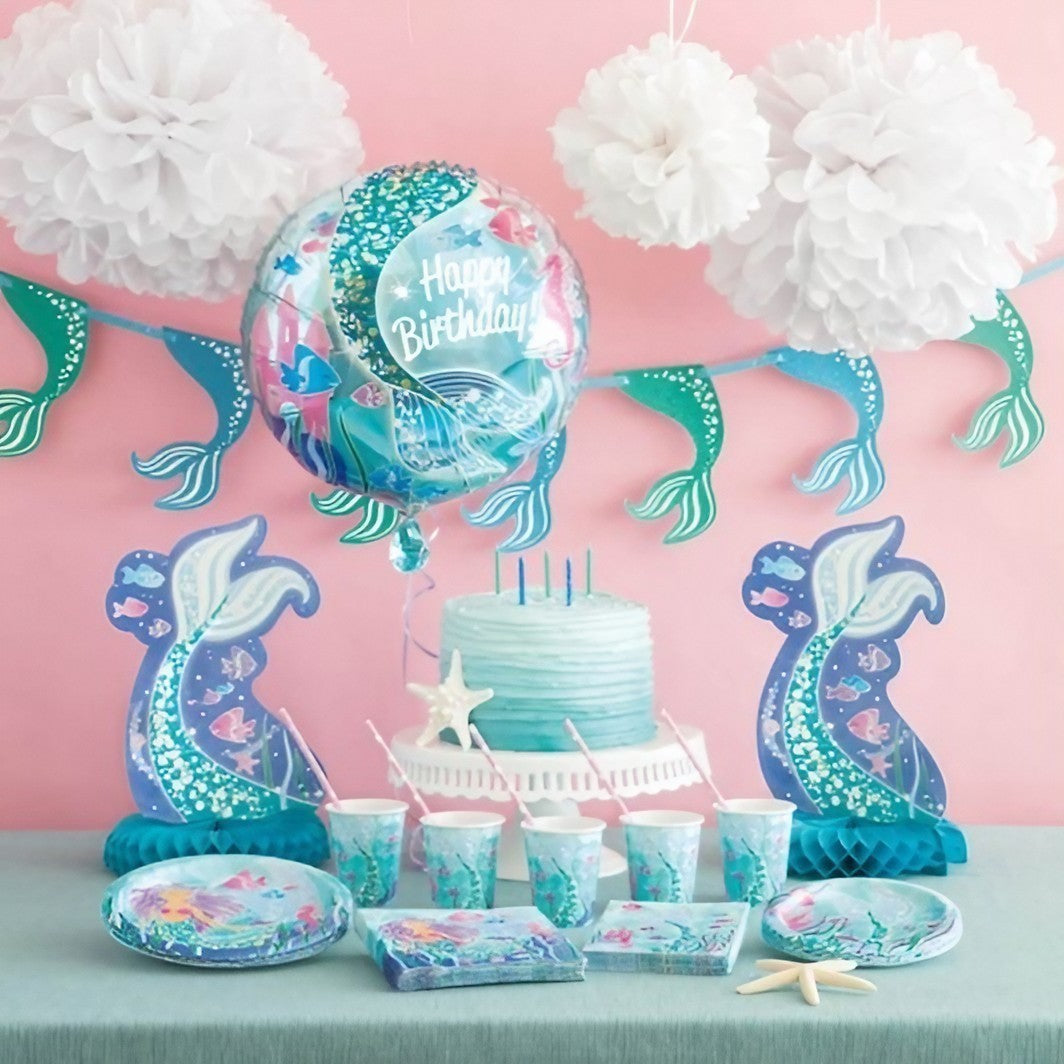 Balon Aniversar Happy Birthday, Model Căluți de Mare, Figurina Rotundă din Folie Metalizată, Umflare Aer sau Heliu, Diametru 45 cm, Pai Inclus, Multicolor