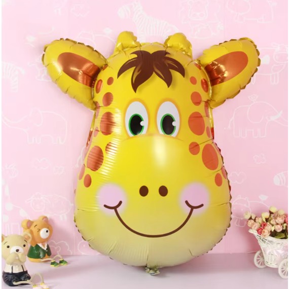 Balon din Folie Metalizata, Mini Figurina Animalute, Model Girafa, Tematica Aniversare Petrecere, Umflare Aer sau Heliu, include Pai, Multicolor, 32x45 cm