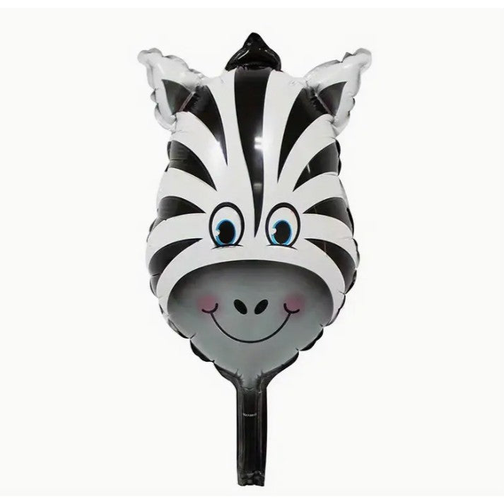 Balon din Folie Metalizata Model Zebra, Mini Figurina Animalute pentru Petrecere, Umflare cu Aer sau Heliu, Include Pai de Umflare, Multicolor, 25x45 cm