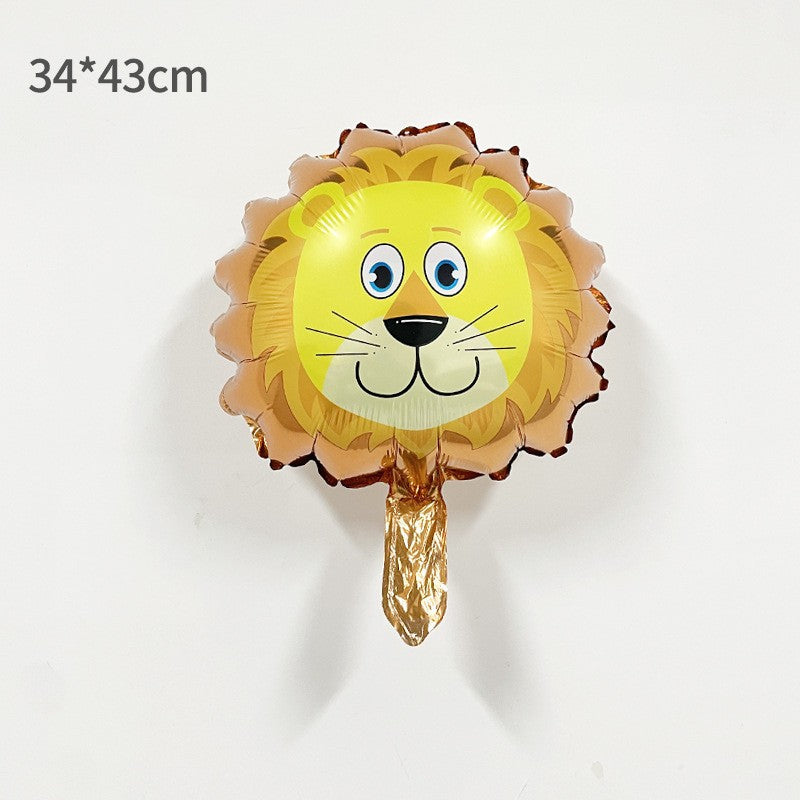 Balon Aniversar Mini Figurină Leu, Model Animalute pentru Petreceri, Folie Metalizată din Aluminiu, Set cu Pai Inclus, Umflare Aer sau Heliu, 34x43 cm, Multicolor