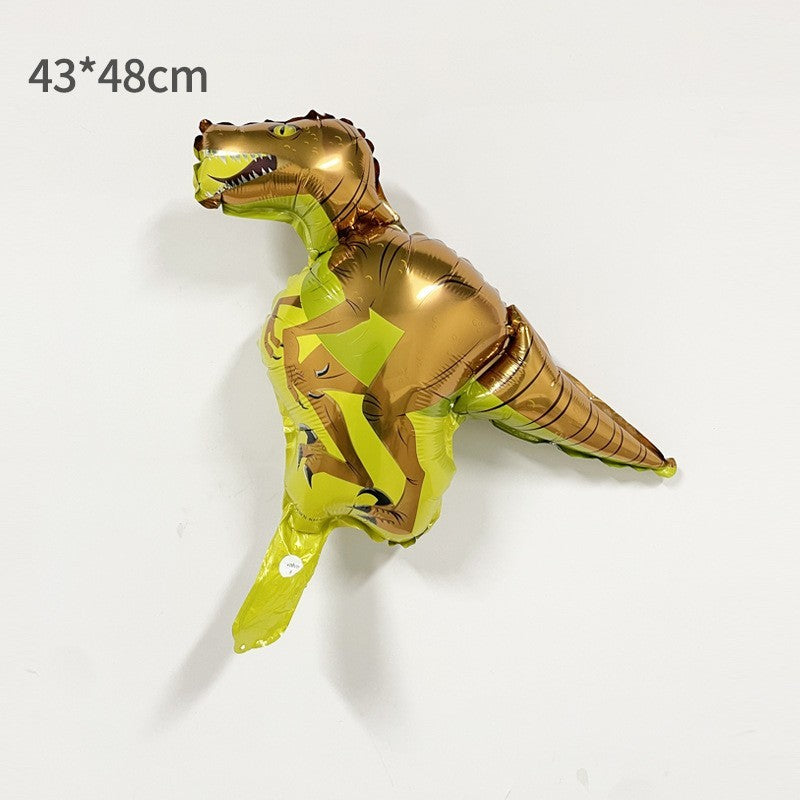 Balon din Folie Metalizata, Mini Figurina Dinozaur Velociraptor, Tematica Aniversare, Aluminiu, 48x43 cm, Multicolor, Umflare Aer sau Heliu, Pai Inclus