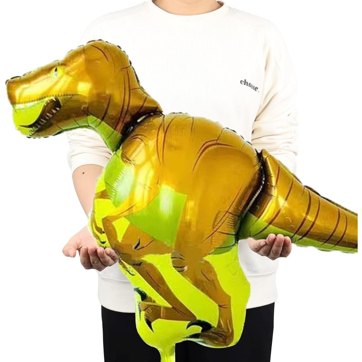 Balon din Folie Metalizata, Mini Figurina Dinozaur Velociraptor, Tematica Aniversare, Aluminiu, 48x43 cm, Multicolor, Umflare Aer sau Heliu, Pai Inclus
