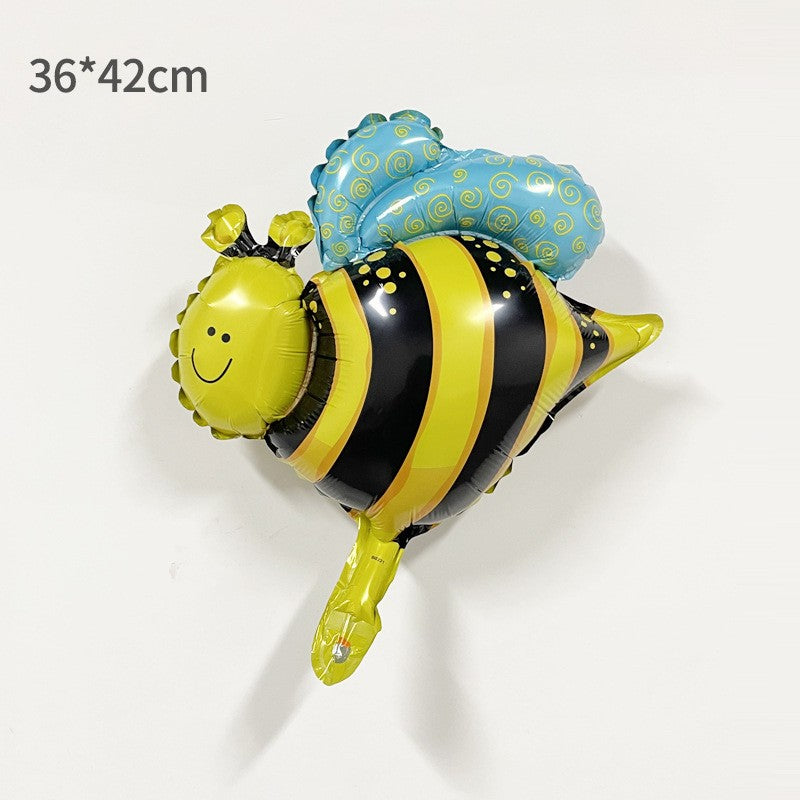 Balon Folie Metalizată Mini Figurină, Model Albinuță Veselă pentru Petreceri, Umflare Aer sau Heliu, Set cu Pai Inclus, Multicolor, 36x42 cm