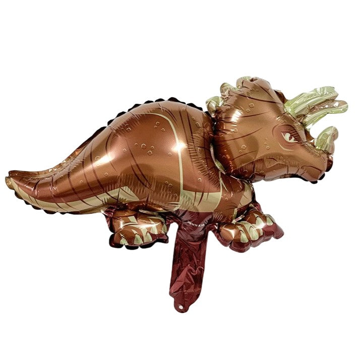 Balon din Folie Metalizata, Mini Figurina Dinozaur Triceratops, Decoratiuni Petrecere Aniversara, Umflare Aer sau Heliu, Include Pai, Multicolor, 47x32 cm
