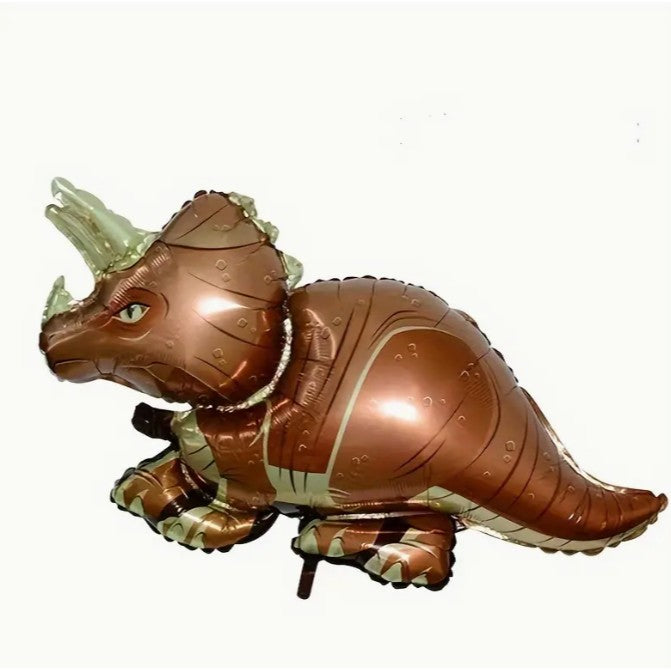 Balon din Folie Metalizata, Mini Figurina Dinozaur Triceratops, Decoratiuni Petrecere Aniversara, Umflare Aer sau Heliu, Include Pai, Multicolor, 47x32 cm