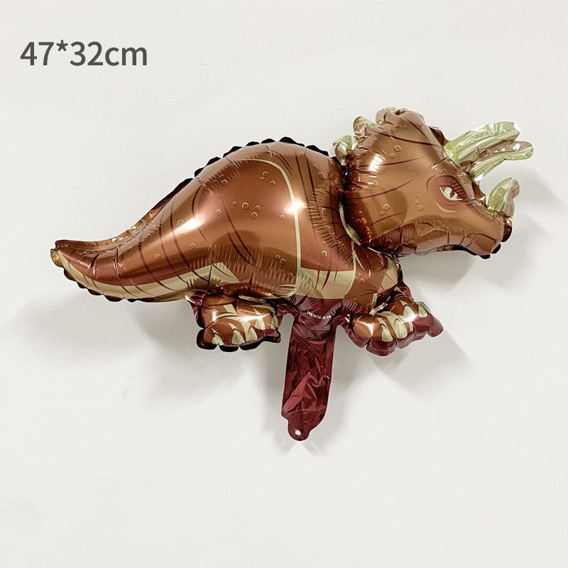 Balon din Folie Metalizata, Mini Figurina Dinozaur Triceratops, Decoratiuni Petrecere Aniversara, Umflare Aer sau Heliu, Include Pai, Multicolor, 47x32 cm