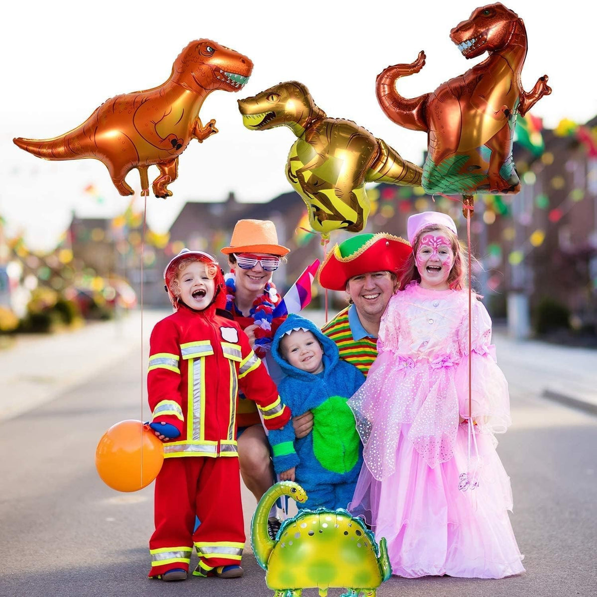 Balon din Folie Metalizata, Mini Figurina Dinozaur Model T-Rex, Tematica Aniversare, Umflare cu Aer sau Heliu, Include Pai, Multicolor, 48x34 cm